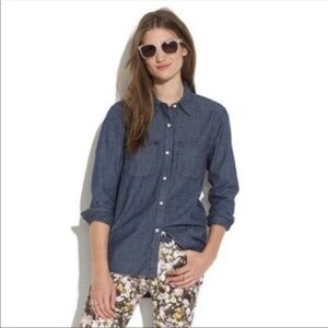Madewell Perfect Ex-Boyfriend Chambray Shirt‎ 10898 Button Down Top Womens Sz XS